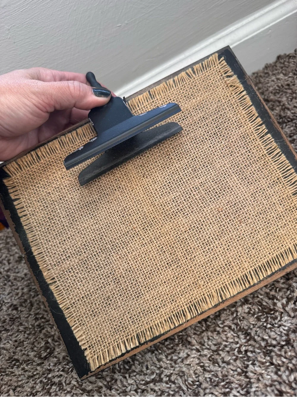 Rustic Burlap Clip Memo Board - Black photo Frame